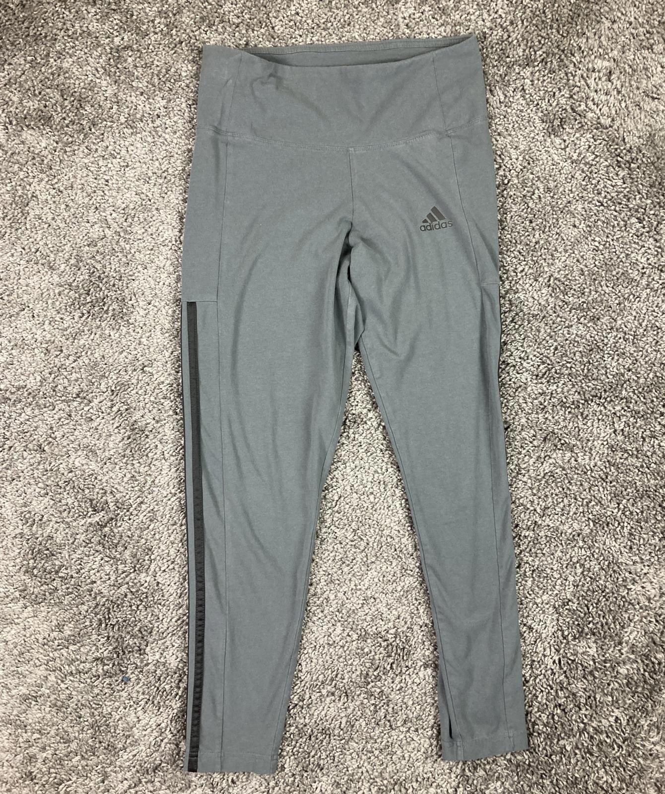 Adidas Women's Essentials 3-Stripe 7/8 Cotton Tights Gray High Rise Size M