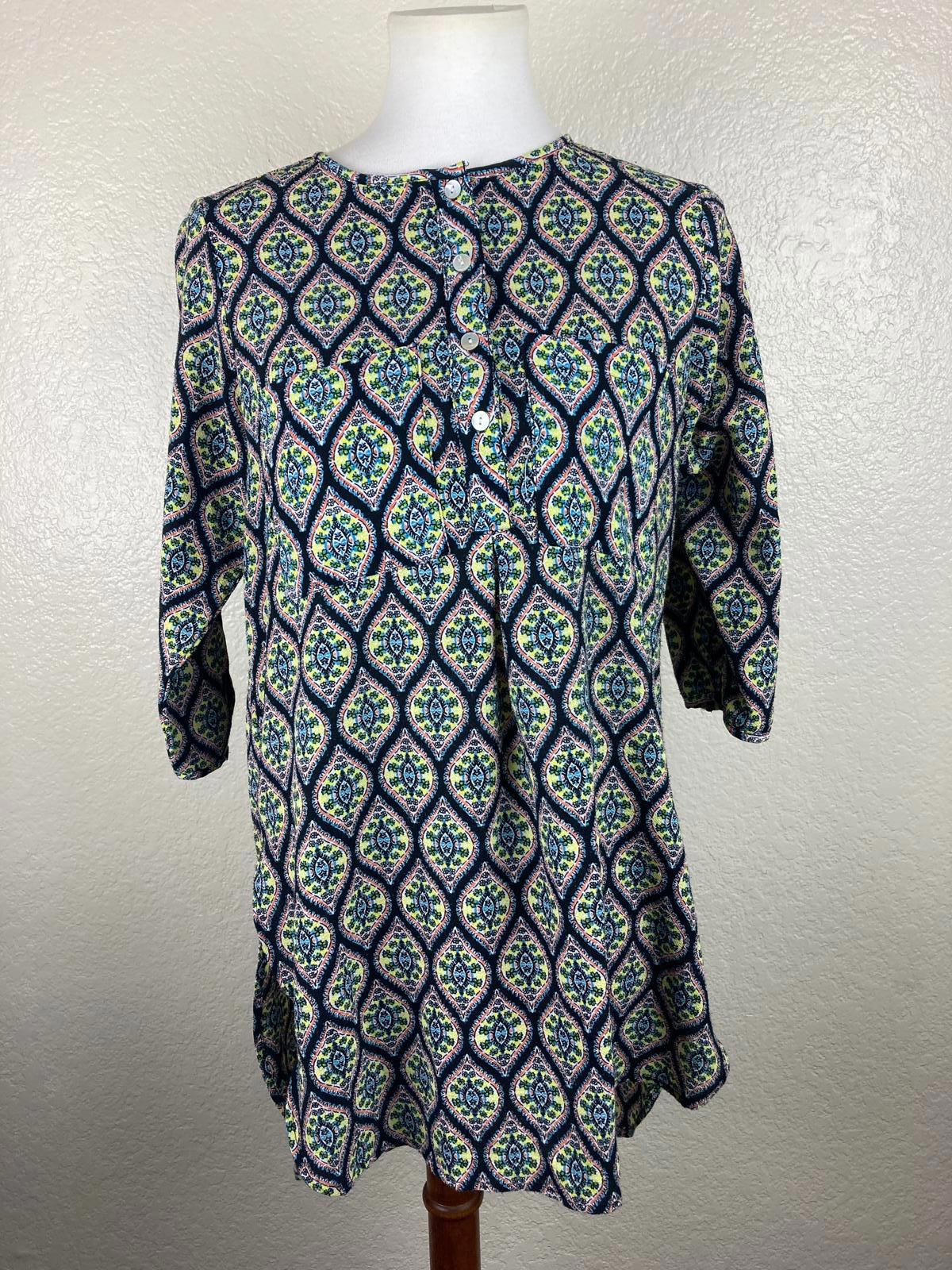 Fig & Flower Anthropologie Kendra Tunic Top Women’s Small Boho Geometric Print