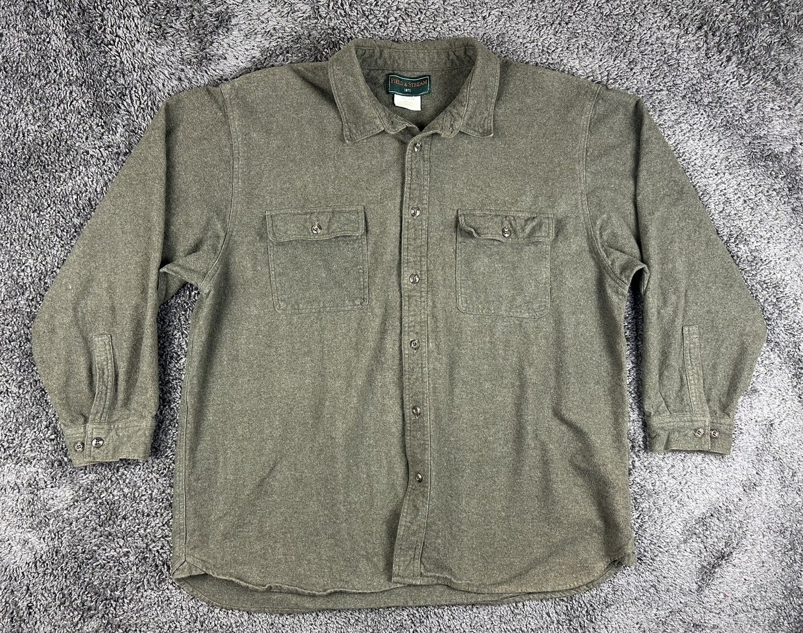 Field & Stream Mens XXL Olive Green Heavy Chamois Flannel Button Up Shirt