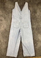Mango MNG Denim Light Wash Wide Leg Jumpsuit Womens Sleeveless Pockets Size M