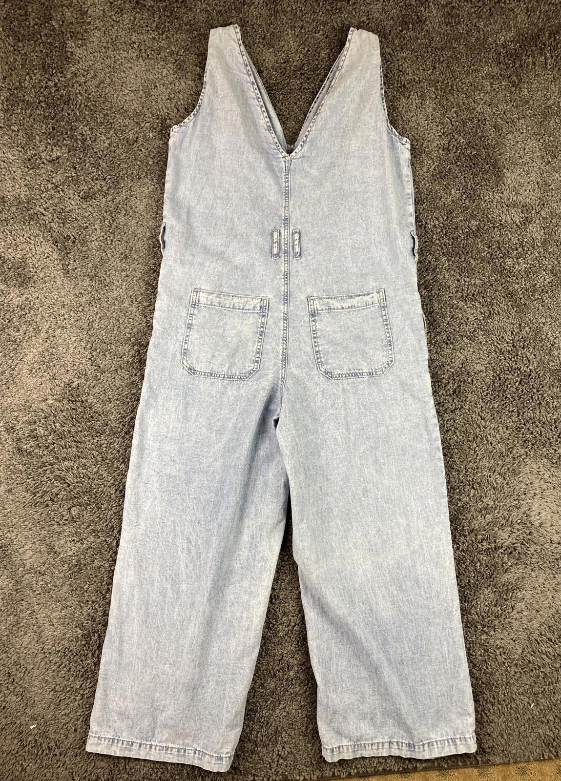 Mango MNG Denim Light Wash Wide Leg Jumpsuit Womens Sleeveless Pockets Size M