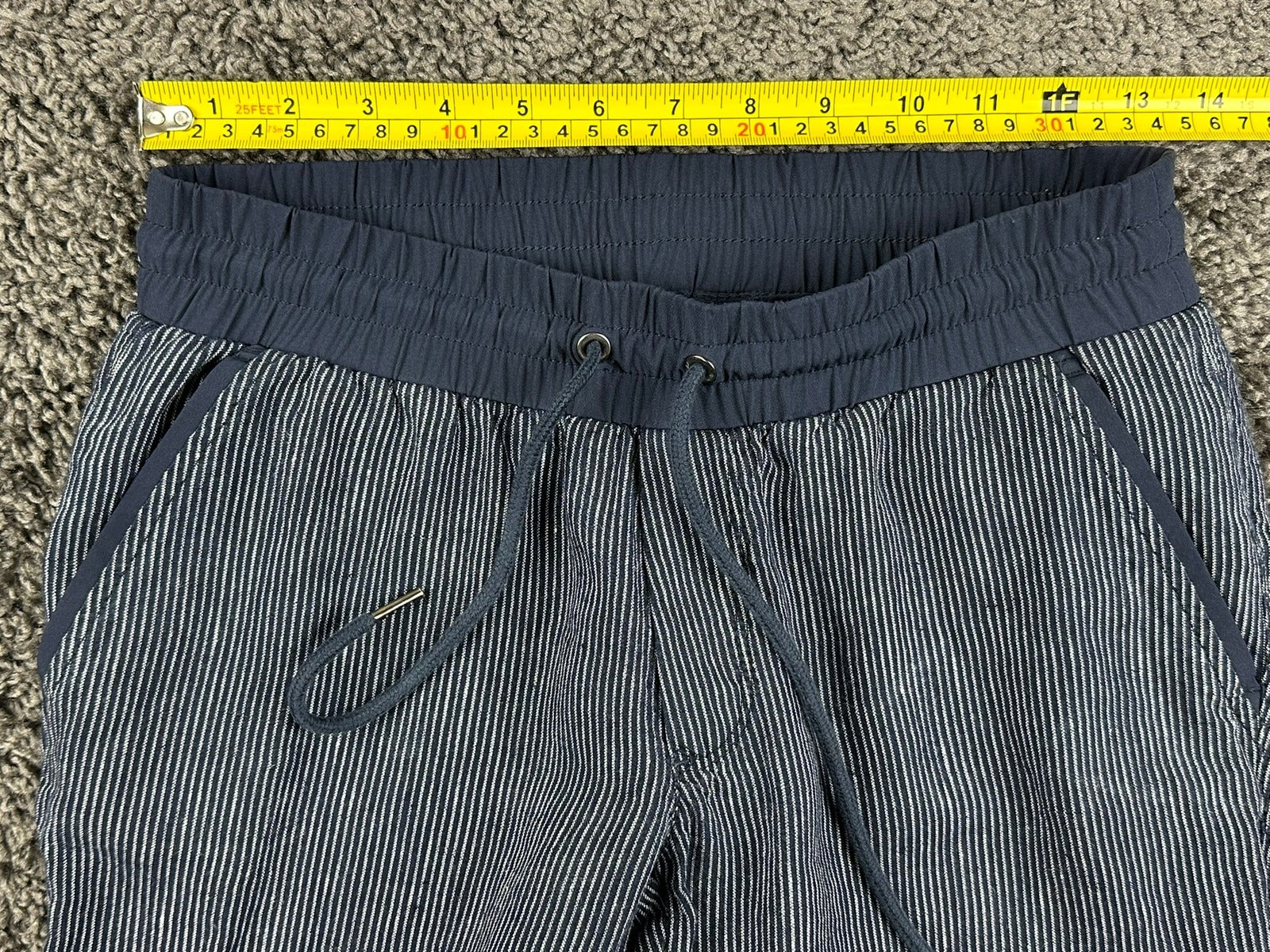 Athleta Stripe Bali 100% Linen Pants Womens Blue Stripe Drawstring Cuffed Sz 0