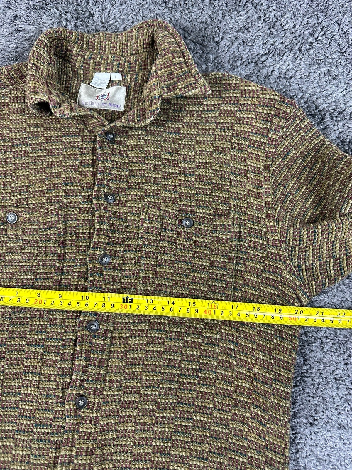 The Territory Ahead Mens Textured Woven Button Up Long Sleeve Shirt Brown L