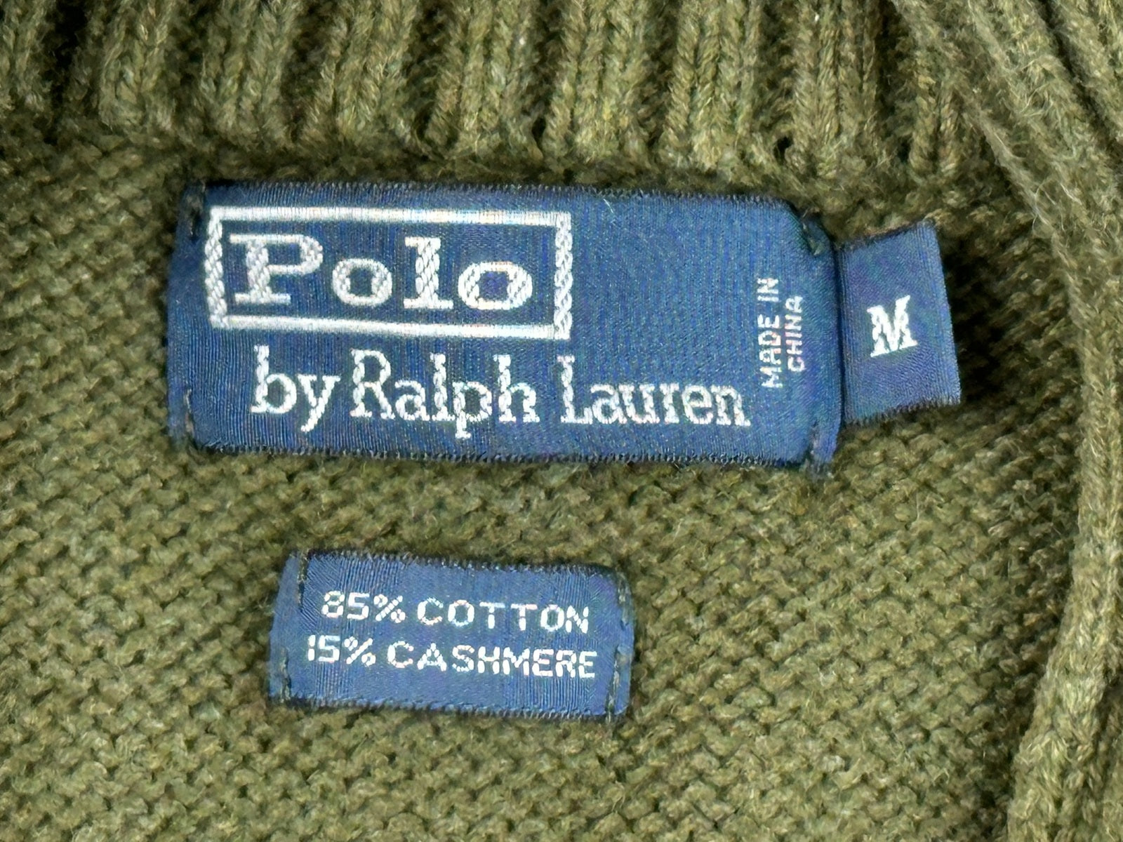 Polo Ralph Lauren Mens Quarter Zip Sweater Medium Olive Green Cotton Cashmere