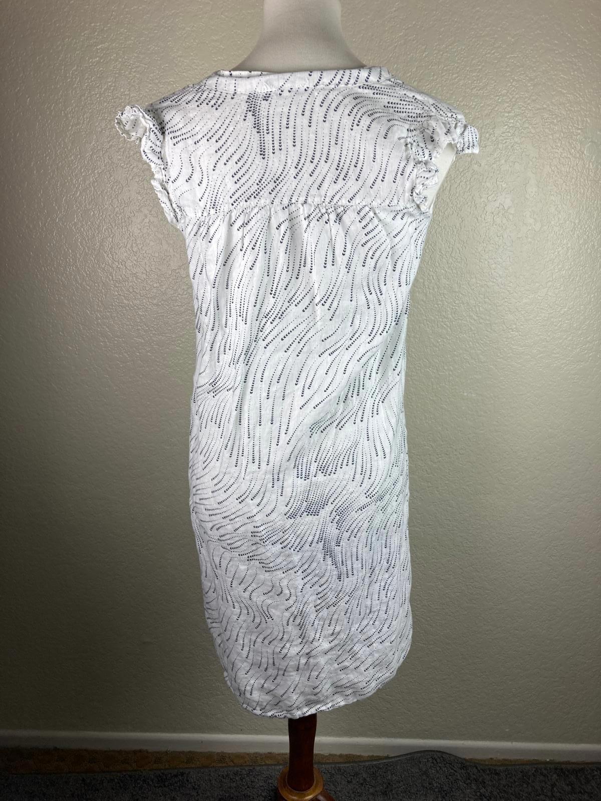 Rosemarine White Blue Print Dress Made in Italy 100% Linen Women’s Sz Small