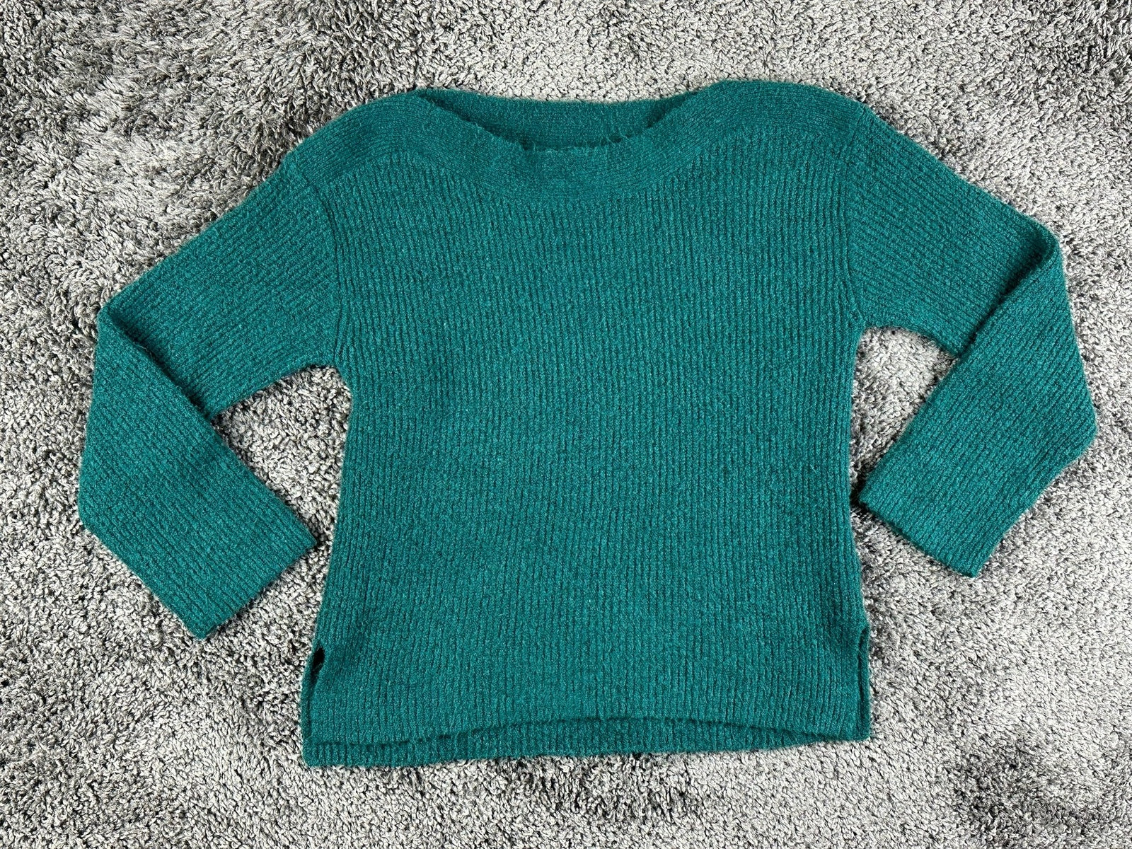Leith Womens M Teal Green Ribbed Knit Boat Neck Long Sleeve Pullover Sweater