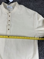 Runcati Linen Blend Grandad Collar Henley Tunic Shirt Beige 2XL NWT Mandarin