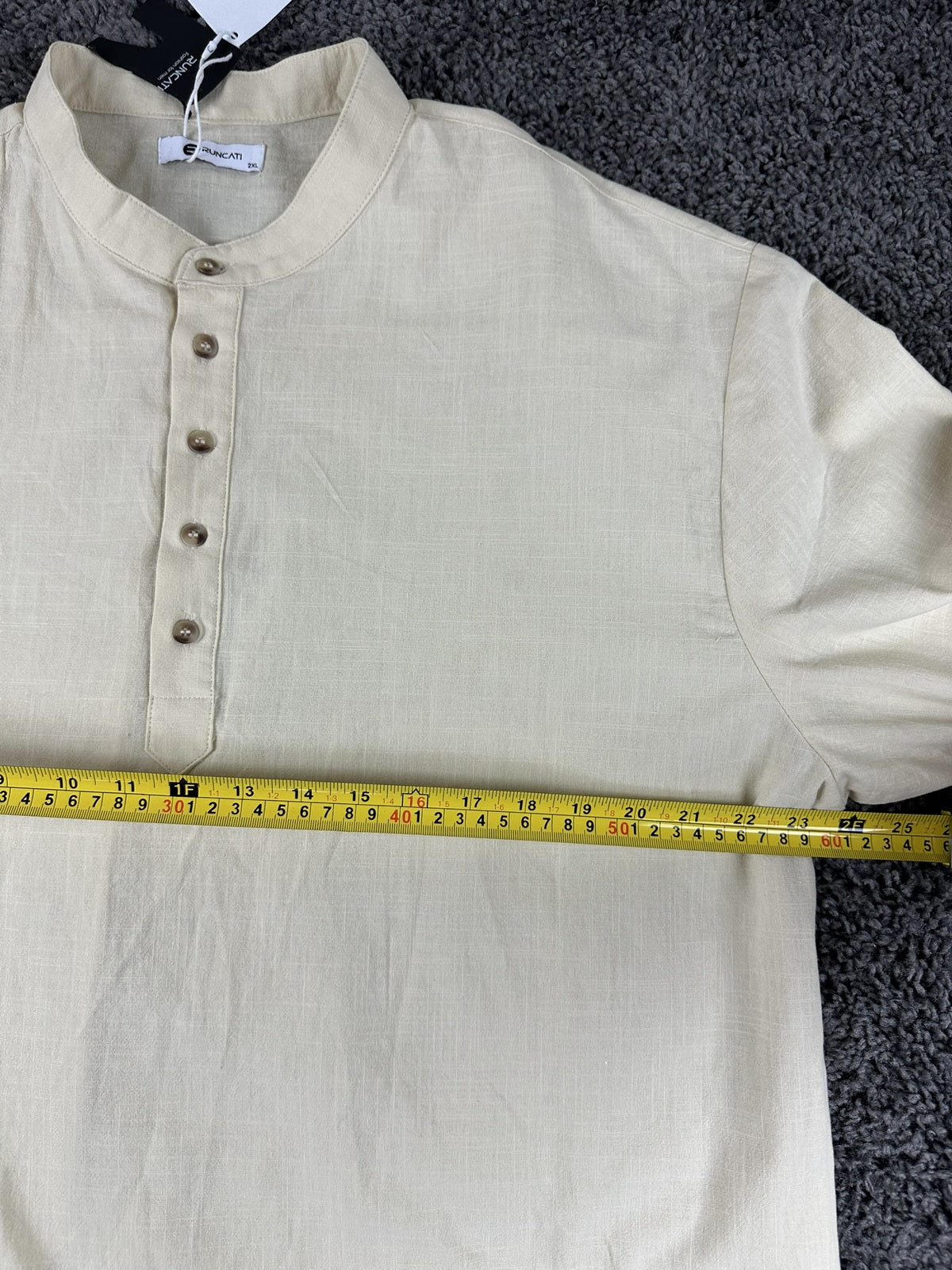 Runcati Linen Blend Grandad Collar Henley Tunic Shirt Beige 2XL NWT Mandarin
