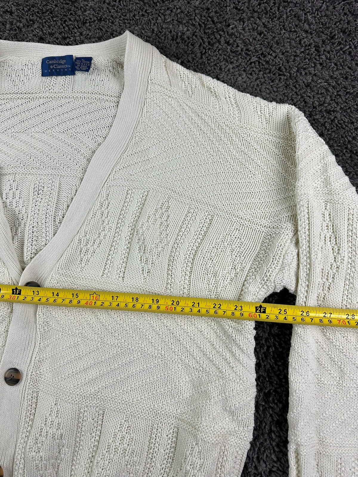 Vintage Cambridge Classics Mens Cardigan Sweater XL Cream Cotton Knit USA Made