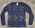 Creation L Navy Long Sleeve Sequin Abstract Top Womens Size 6