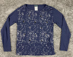 Creation L Navy Long Sleeve Sequin Abstract Top Womens Size 6
