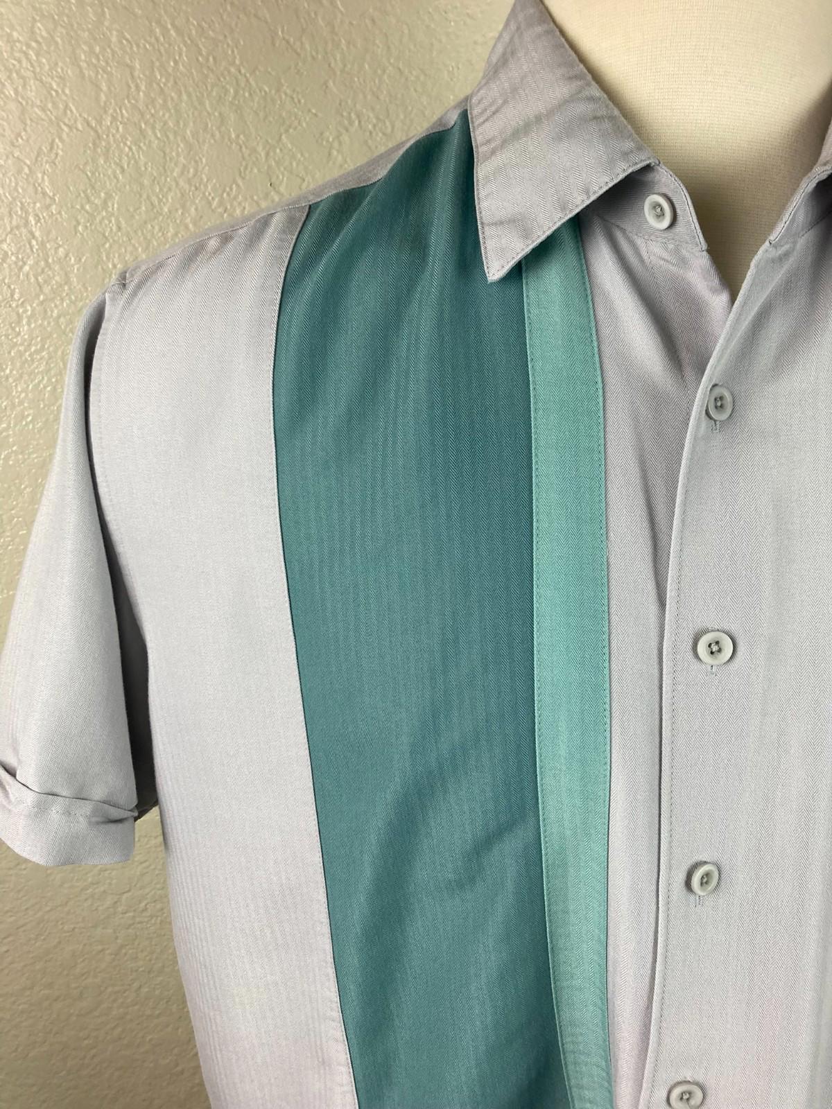 Cubavera Men's Gray wGreen with Contrast Panel & Embroidery Shirt Size XL
