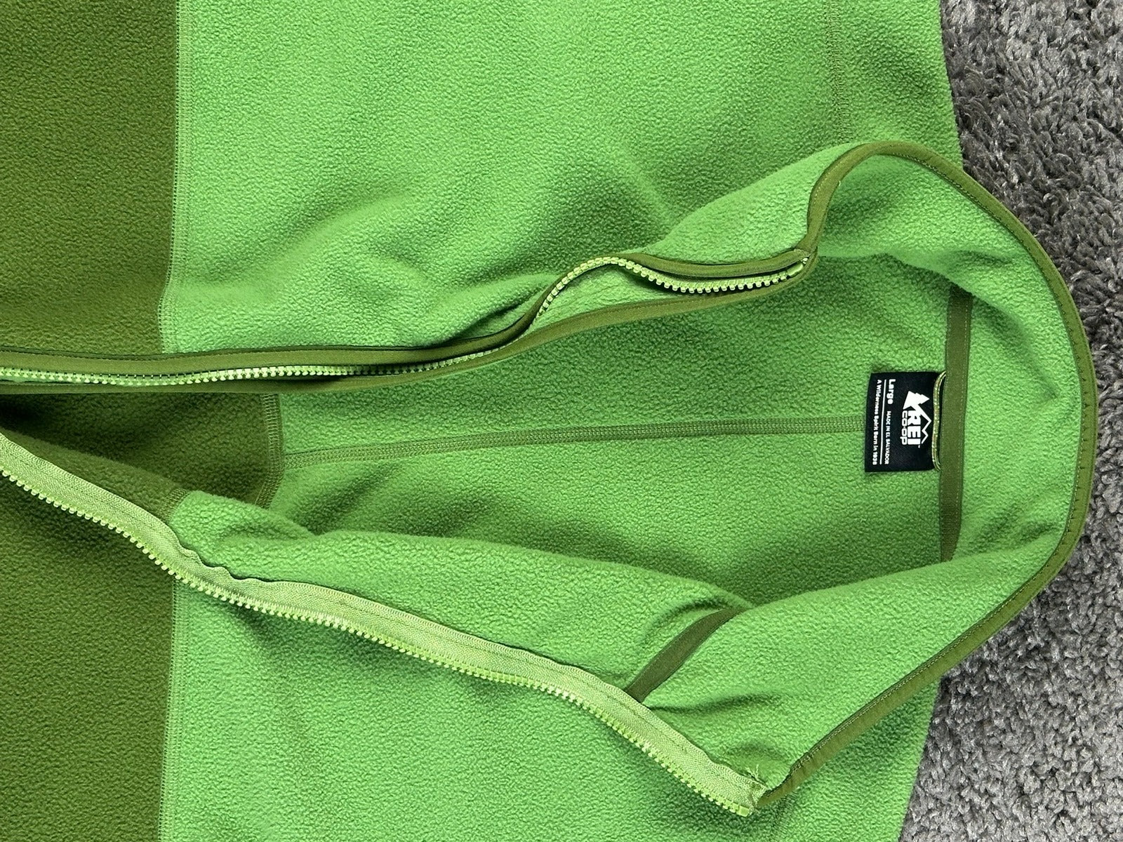 REI Co-op Trailmade Mens Large Fleece Jacket Green Full Zip Colorblock Hiking
