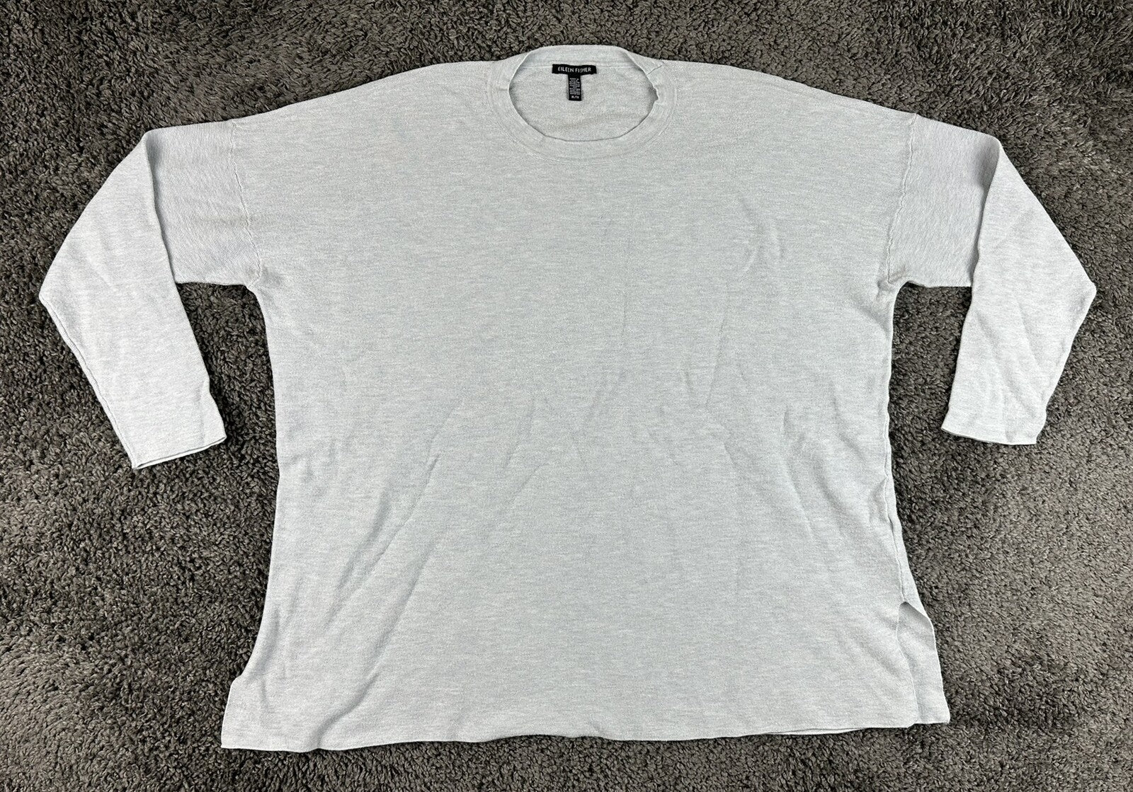 Eileen Fisher Organic Cotton Silk Blend Tunic Sweater Womens XL Gray Crewneck