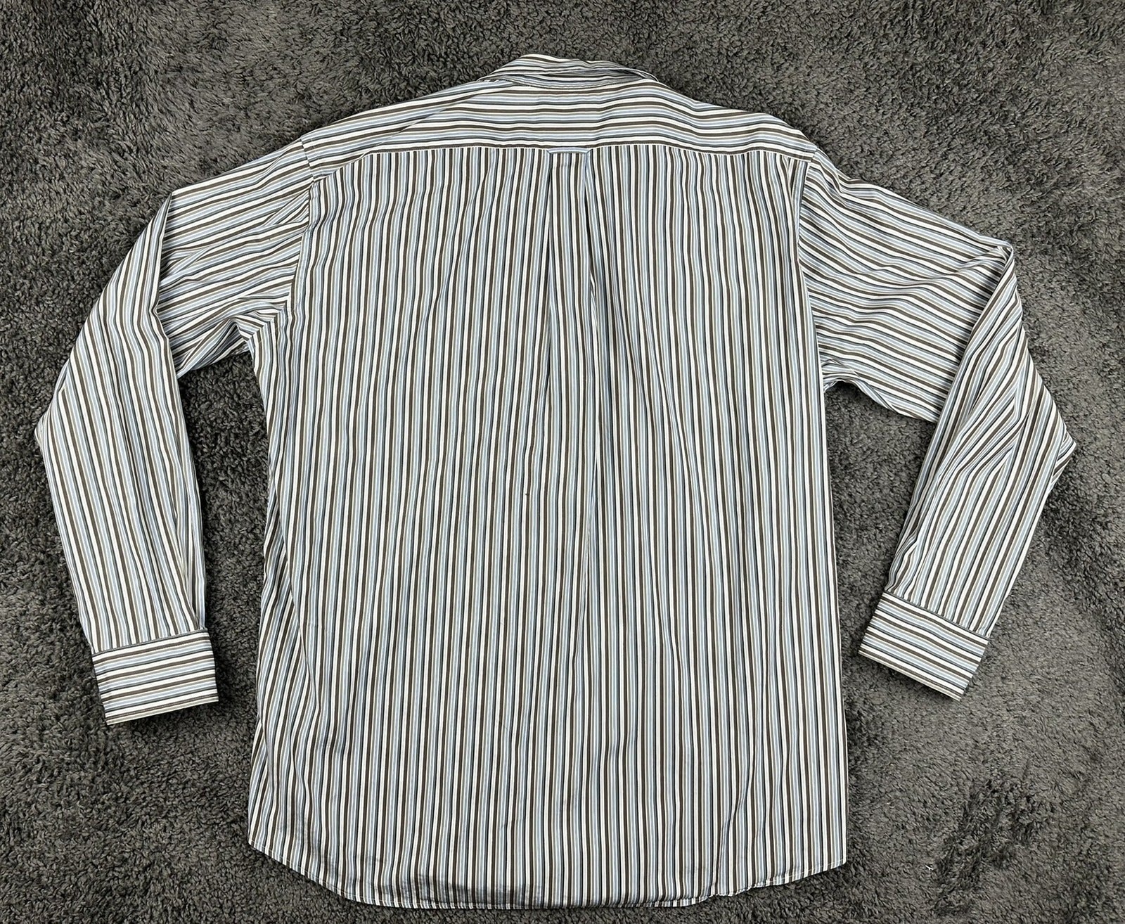 Faconnable Mens XL Shirt Classique Deauville BrownBlue Striped Button Up