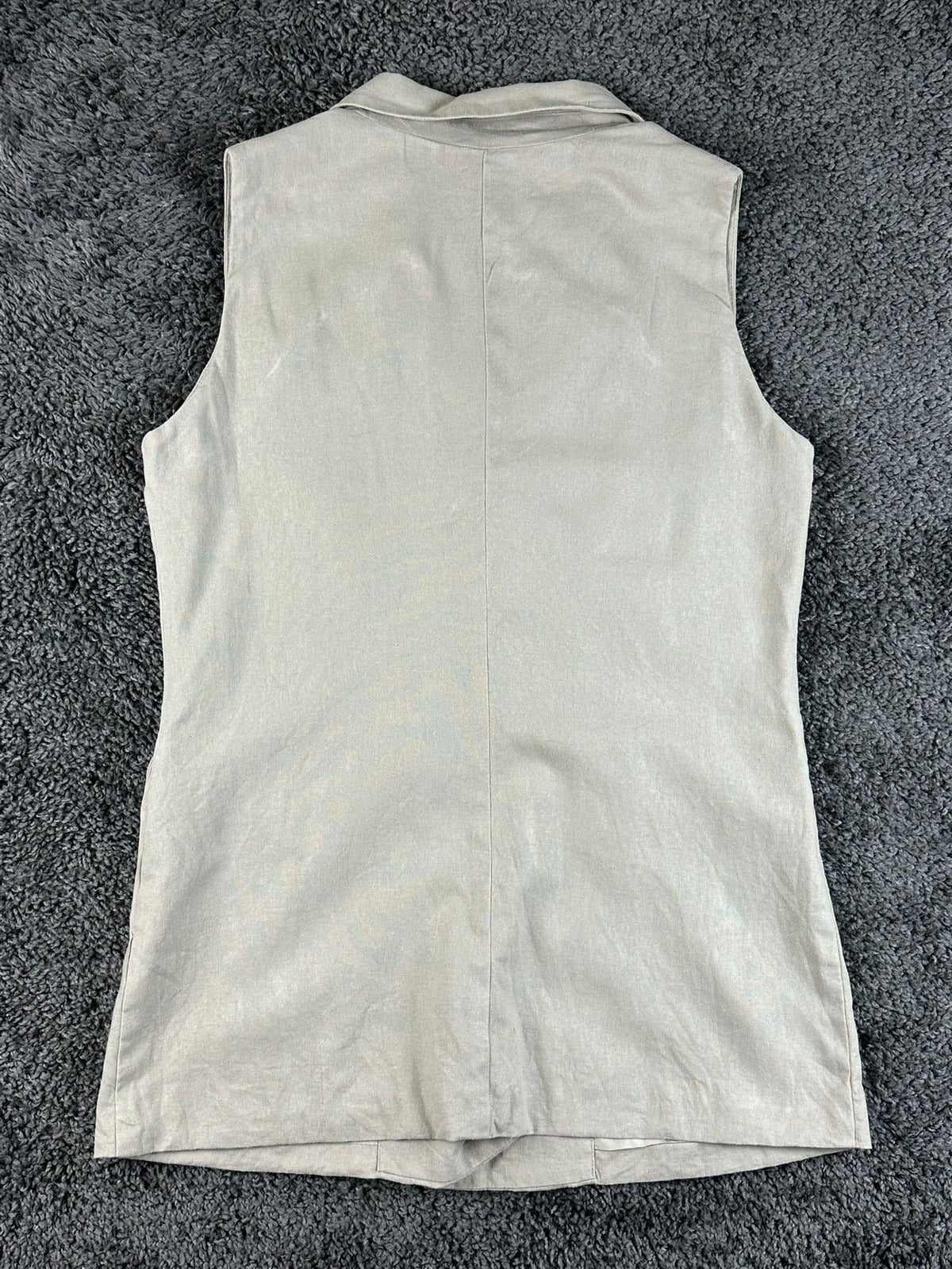 Halston Womens Medium Beige Linen Blend Sleeveless Blazer Vest Double Breasted