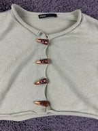 Maje Womens Cropped Cardigan Size 3 Large Sage Green Toggle Button Cotton