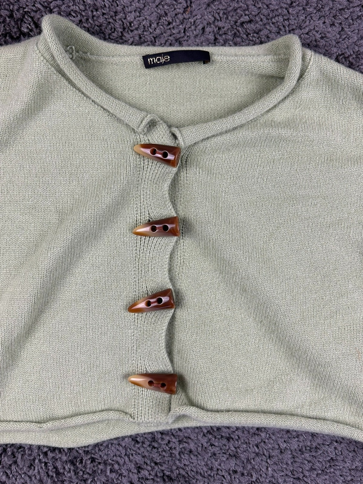 Maje Womens Cropped Cardigan Size 3 Large Sage Green Toggle Button Cotton
