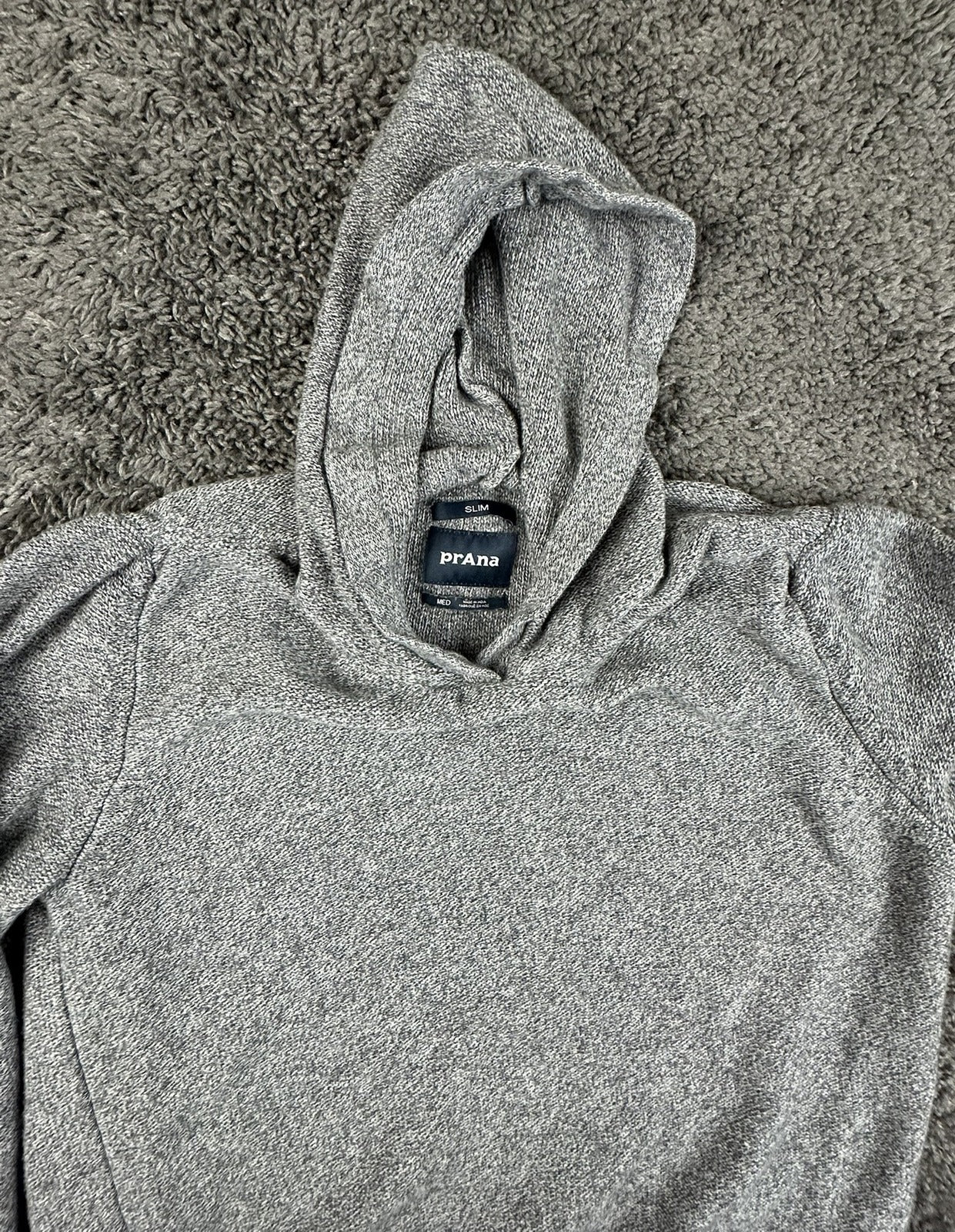 prAna North Loop Mens Hoodie Sweater Medium Gray Organic Cotton Slim Fit Knit