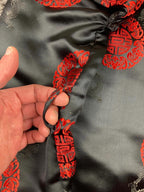 Double Peach Silk Kimono Robe Black Red Dragon Size Small Missing Sash