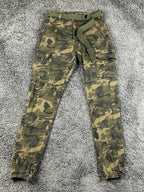 Twin Sisters Womens Camo Cargo Pants Medium Green Belted Stretch Jogger Utility