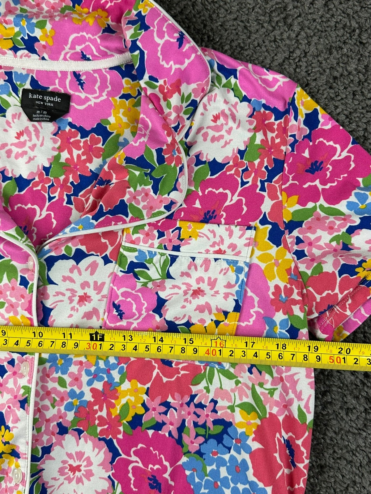 Kate Spade New York Womens Floral Pajama Top Pink Stretch Short Sleeve Sz M