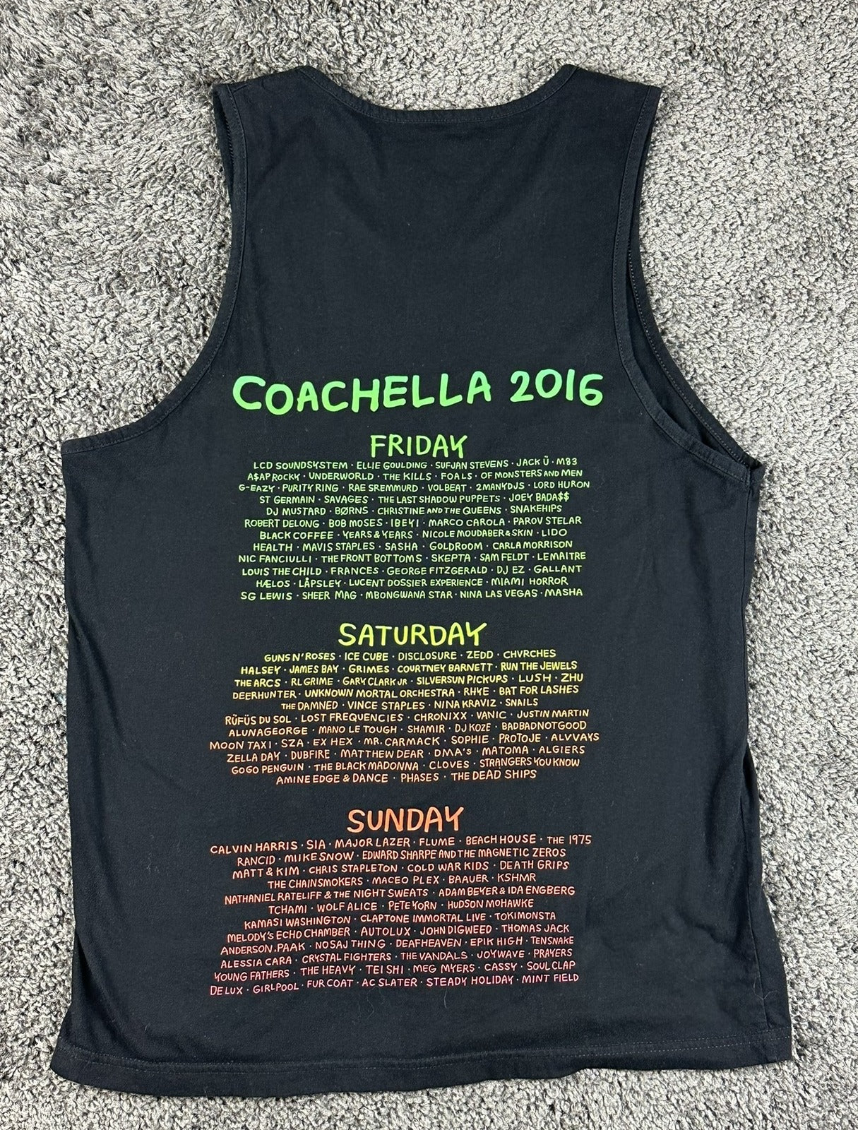 Coachella 2016 Music Festival Tank Top Mens L Black Graphic Concert Band Lineup