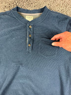 LL Bean Mens Large Tall Blue Long Sleeve Henley Shirt Chest Pocket Textured Knit