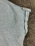 Isaac Mizrahi New York 100% Linen Top XL Light Blue Short Sleeve V-Neck Blouse