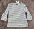 J.Jill Wearever Striped Top Womens Large Aqua Navy Button Cuff 3/4 Sleeve NWT