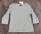 J.Jill Wearever Striped Top Womens Large Aqua Navy Button Cuff 3/4 Sleeve NWT