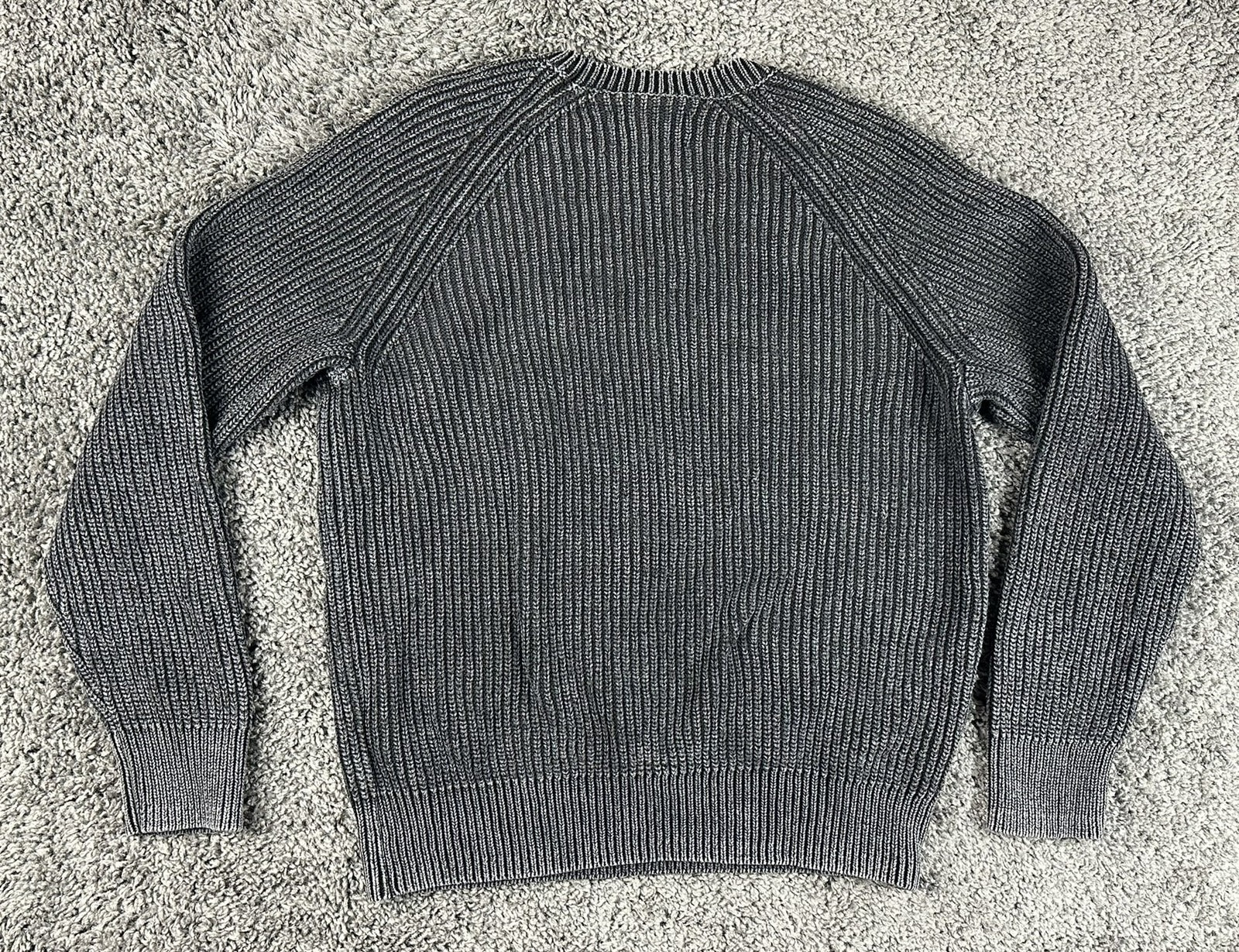 Lucky Brand Mens Medium Charcoal Acid Wash Ribbed Cotton Crewneck Sweater