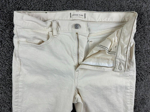 AE77 Womens Vintage Flare Jeans Size 30 Short Cream Raw Hem Organic Cotton Pants