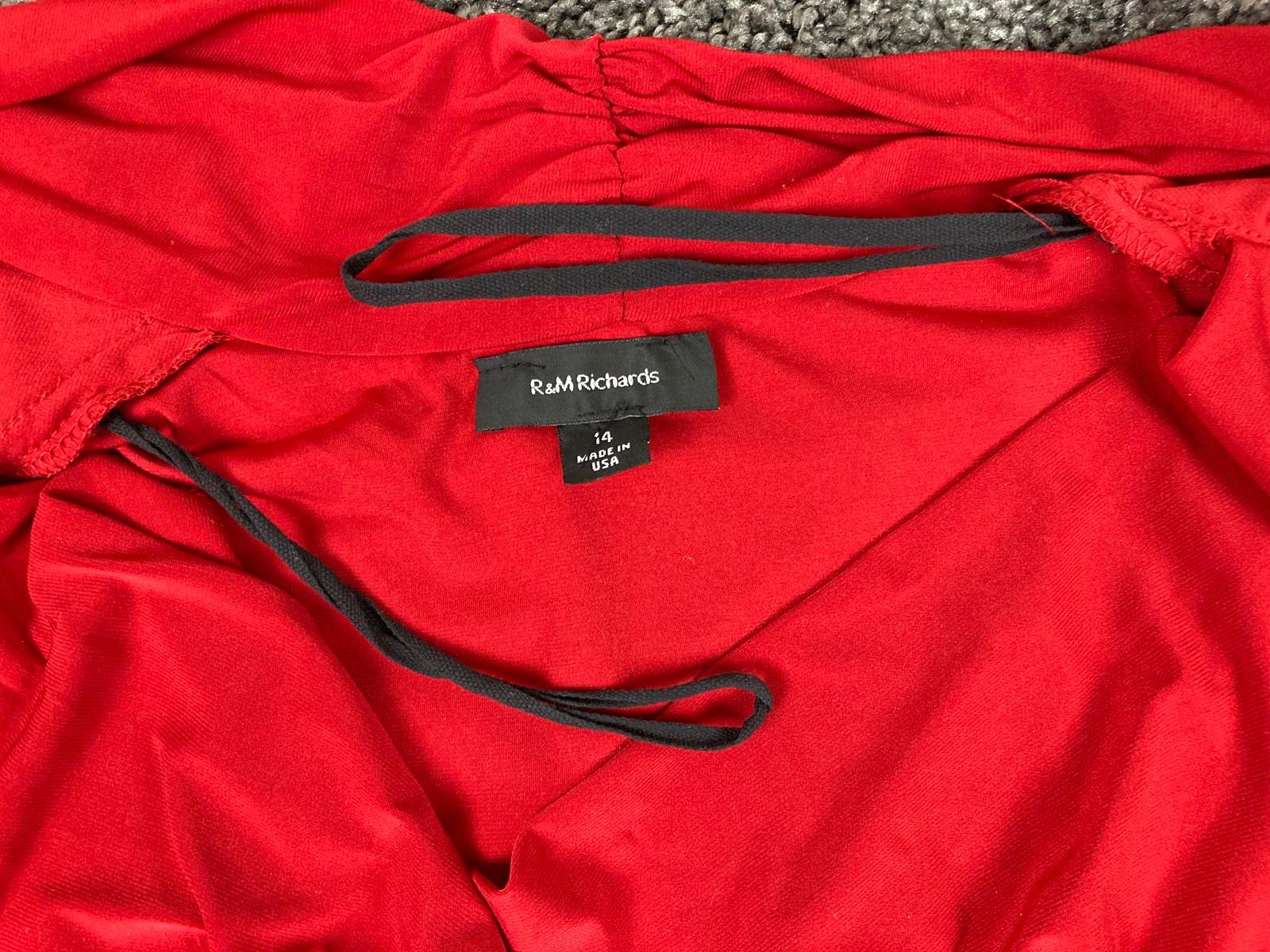 R&M Richards Sleeveless Red Shift Midi Dress with Attahed Lg Sleeve Jacket Sz 14