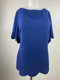 STS Sail to Sable Top Women's Polycrepe Scallop Hem Blue Polyester Size Small