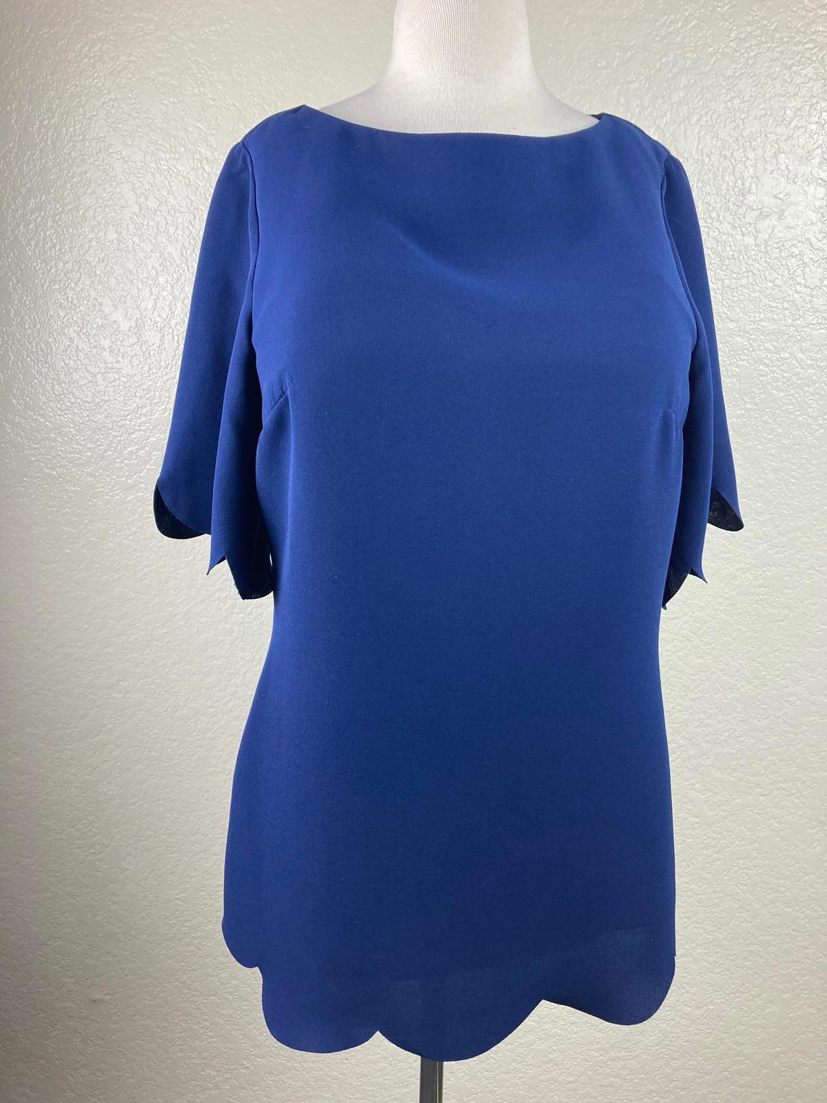 STS Sail to Sable Top Women's Polycrepe Scallop Hem Blue Polyester Size Small