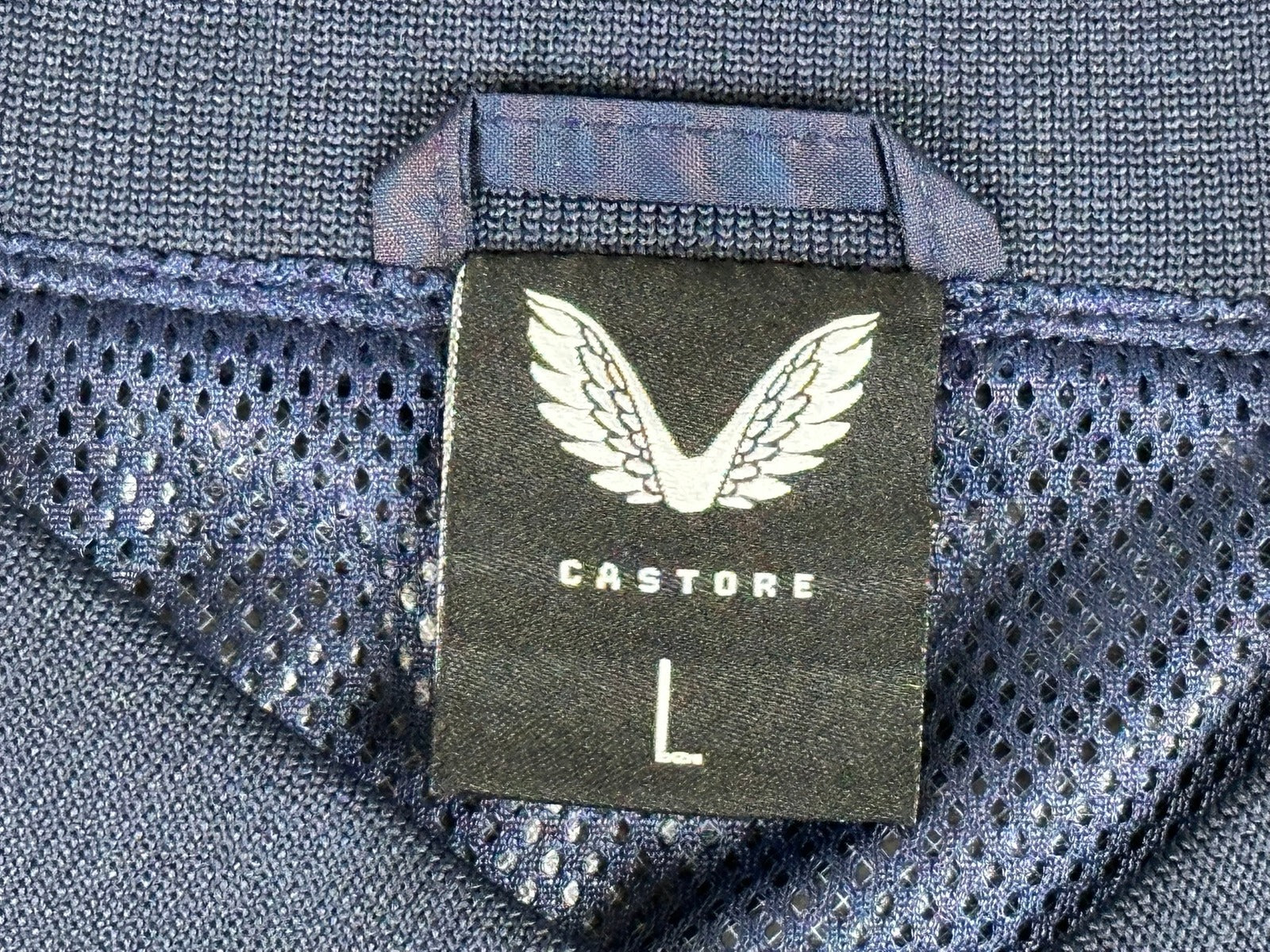 Castore Mens Large Navy Blue Long Sleeve V-Neck Windbreaker Pullover Mesh Lined