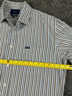 Faconnable Mens XL Shirt Classique Deauville BrownBlue Striped Button Up