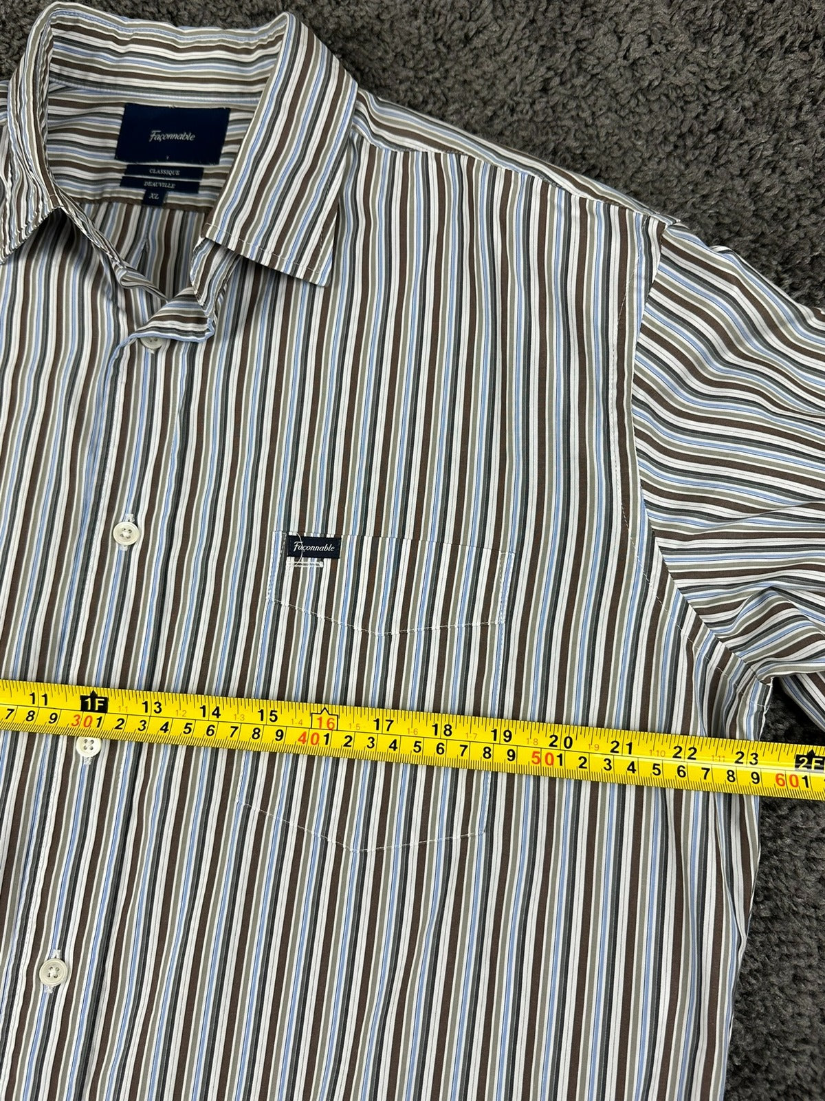 Faconnable Mens XL Shirt Classique Deauville BrownBlue Striped Button Up