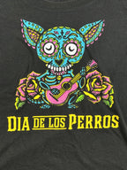 Dia De Los Perros Womens Chihuahua Sugar Skull Day Dead Guitar Shirt XL Fits M