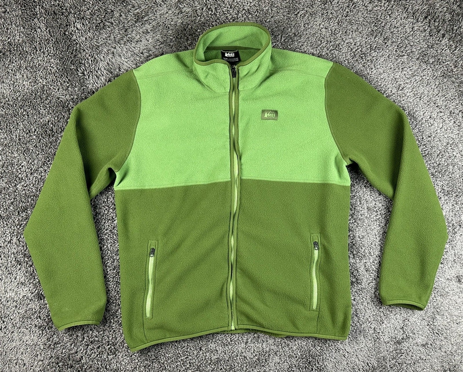 REI Co-op Trailmade Mens Large Fleece Jacket Green Full Zip Colorblock Hiking