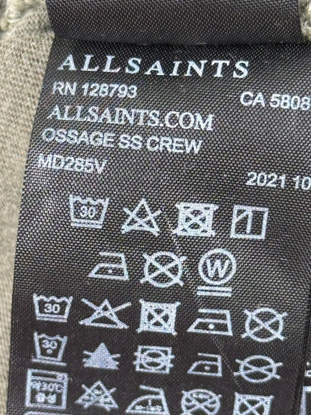 AllSaints Mens Ramskull Logo Crew Neck T Shirt Sage Green Size M Cotton