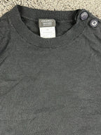 CHANEL Uniform 19P Black Wool Blend Knit Sweater CC Logo Shoulder Buttons Small