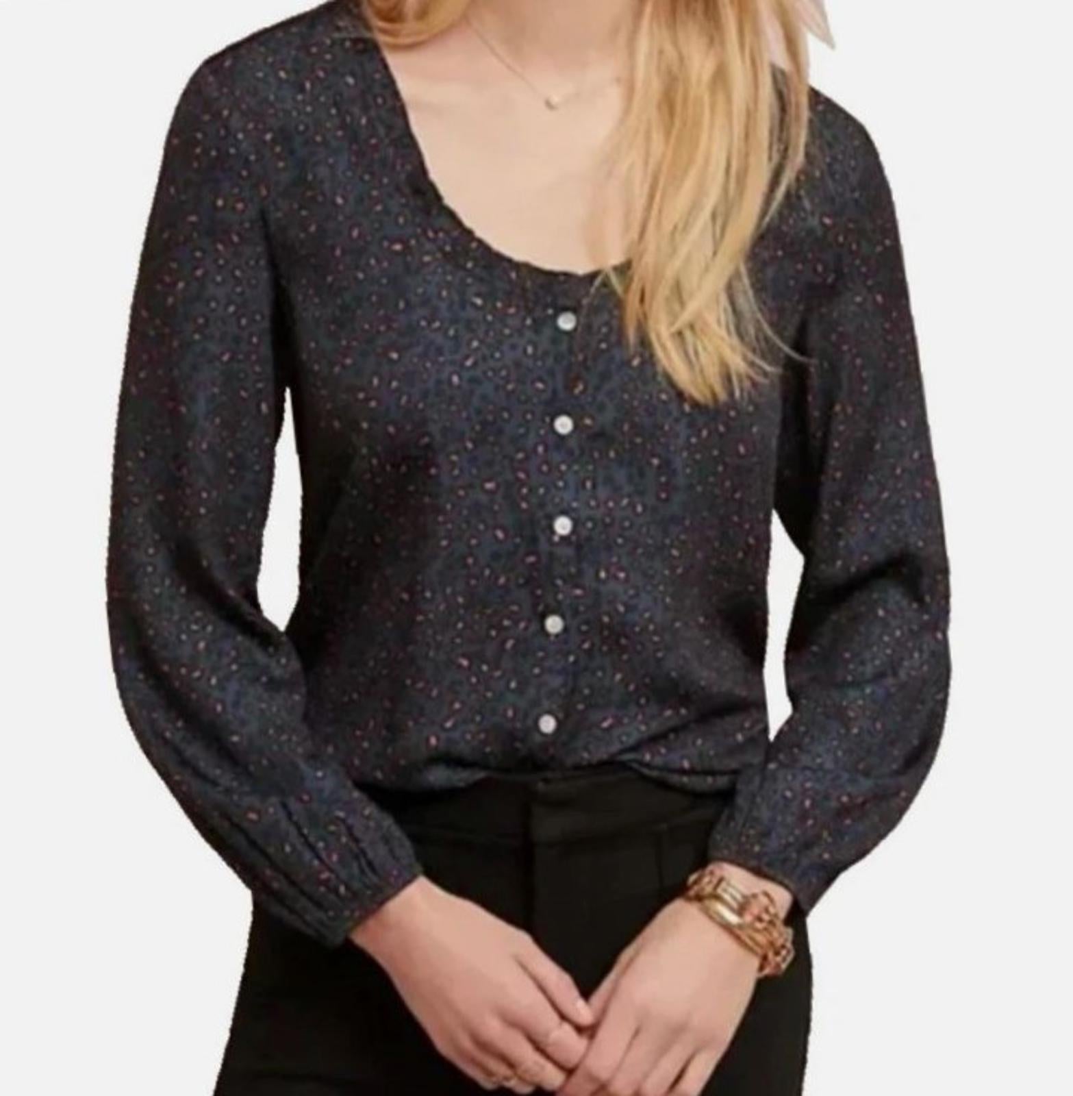 Dolan Collection By Anthropologie Navy Button Front Leopard Blouse Size Large
