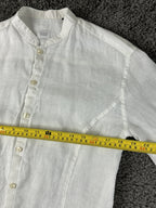 David Naman Mens M White 100% Linen Band Collar Mandarin Shirt Long Sleeve