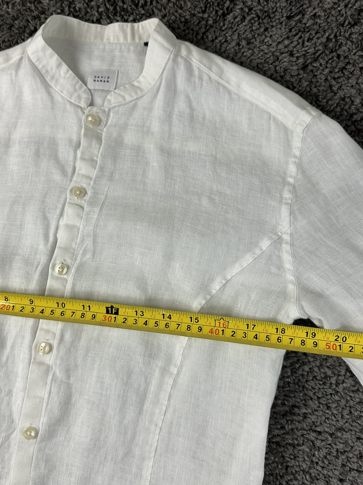 David Naman Mens M White 100% Linen Band Collar Mandarin Shirt Long Sleeve