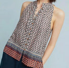 Maeve Anthropologie Sleeveless Ruffle Neck Blouse Women’s Sz S Geometric Cotton