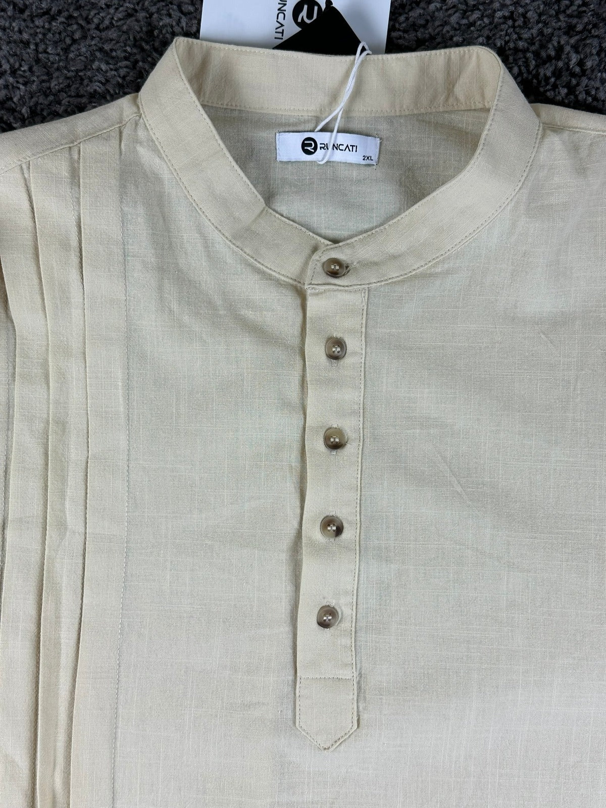 Runcati Linen Blend Grandad Collar Henley Tunic Shirt Beige 2XL NWT Mandarin