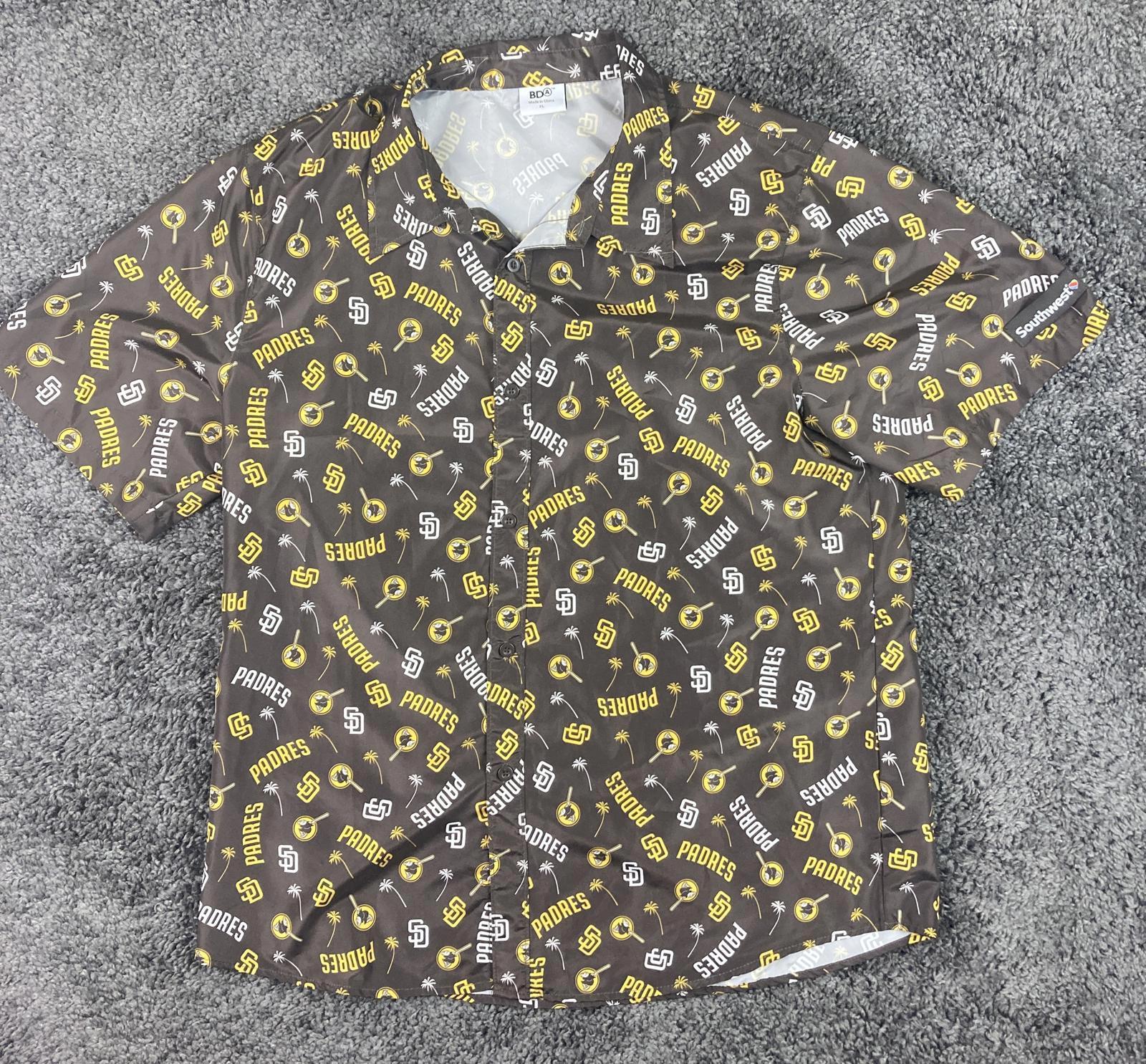 BDA San Diego Padres Mens Sz XL Brown Hawaiian Button Shirt 100% Polyester