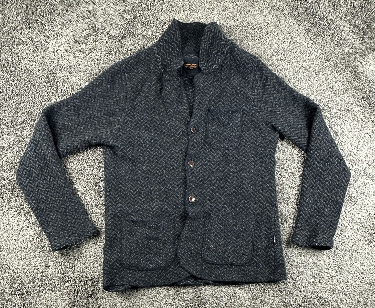 Barbour Beacon Brand Mens L Wool Blend Cardigan Sweater Jacket Herringbone Gray